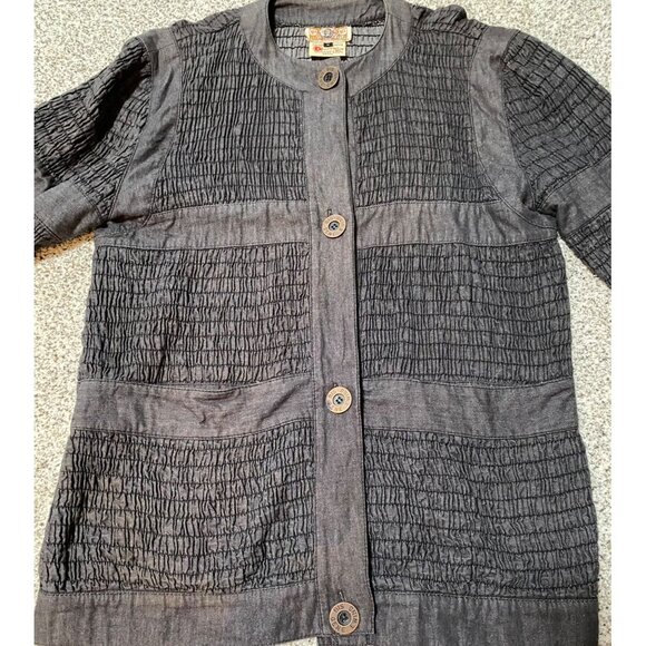 Vintage Gene Ewing Jacket Women Black Wrinkled Sunwash Coat Bis Bis Size LARGE - Picture 2 of 7